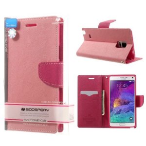 CUSTODIA FLIP ORIZZONTALE per SAMSUNG GALAXY NOTE 4 CON INTERNO IN TPU E STAND COLORE ROSA FANCY DIARY BLISTER MERCURY