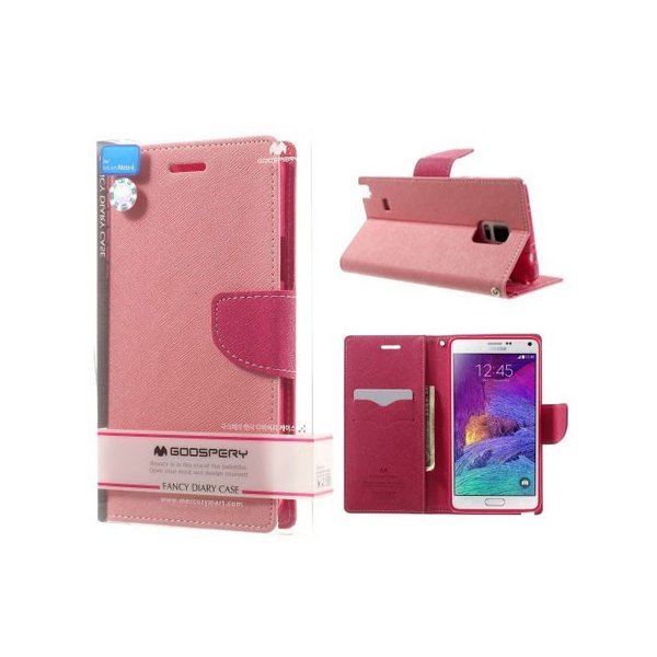 CUSTODIA FLIP ORIZZONTALE per SAMSUNG GALAXY NOTE 4 CON INTERNO IN TPU E STAND COLORE ROSA FANCY DIARY BLISTER MERCURY