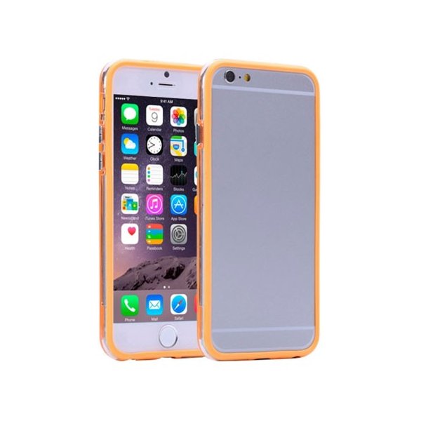CUSTODIA GEL TPU SILICONE BUMPER per APPLE IPHONE 6 PLUS, IPHONE 6S PLUS 5.5" POLLICI COLORE ARANCIONE-TRASPARENTE-ARANCIONE