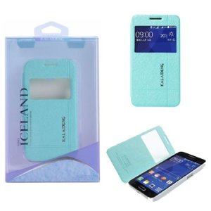 CUSTODIA FLIP ORIZZONTALE per SAMSUNG G355 GALAXY CORE 2 CON STAND E FINESTRA ID COLORE AZZURRO ICELAND II BLISTER