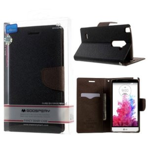 CUSTODIA FLIP ORIZZONTALE per LG G3 STYLUS D690 CON INTERNO IN TPU E STAND COLORE NERO E MARRONE FANCY DIARY BLISTER MERCURY