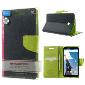 CUSTODIA FLIP ORIZZONTALE per MOTOROLA NEXUS 6 CON INTERNO IN TPU E STAND COLORE BLU FANCY DIARY BLISTER MERCURY