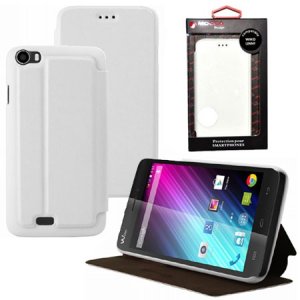 CUSTODIA FLIP ORIZZONTALE PELLE per WIKO LENNY CON STAND COLORE BIANCO ALTA QUALITA' MOCCA BLISTER