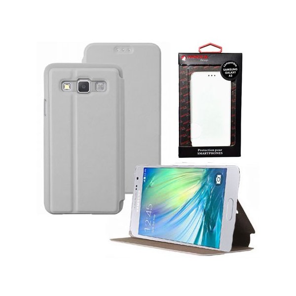 CUSTODIA FLIP ORIZZONTALE PELLE per SAMSUNG SM-A300 GALAXY A3 (NO VERSIONE 2016) CON STAND COLORE BIANCO ALTA QUALITA' MOCCA