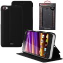 CUSTODIA FLIP ORIZZONTALE PELLE per WIKO JIMMY CON STAND COLORE NERO ALTA QUALITA' MOCCA BLISTER