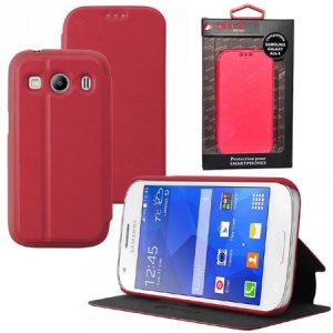CUSTODIA FLIP ORIZZONTALE PELLE per SAMSUNG G357 GALAXY ACE 4 CON STAND COLORE ROSA ALTA QUALITA' MOCCA BLISTER
