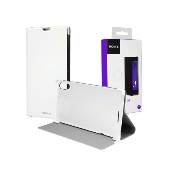 CUSTODIA FLIP COVER ULTRA SLIM ORIGINALE per SONY XPERIA T3 D5102 CON STAND COLORE BIANCO SCR16 BLISTER
