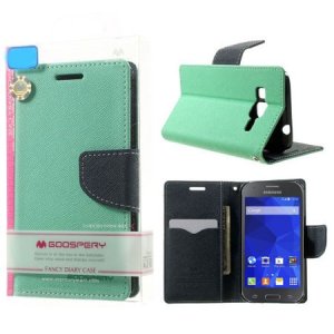 CUSTODIA FLIP ORIZZONTALE per SAMSUNG G357 GALAXY ACE 4 CON STAND ED INTERNO IN TPU COLORE VERDE ACQUA FANCY DIARY BLISTER