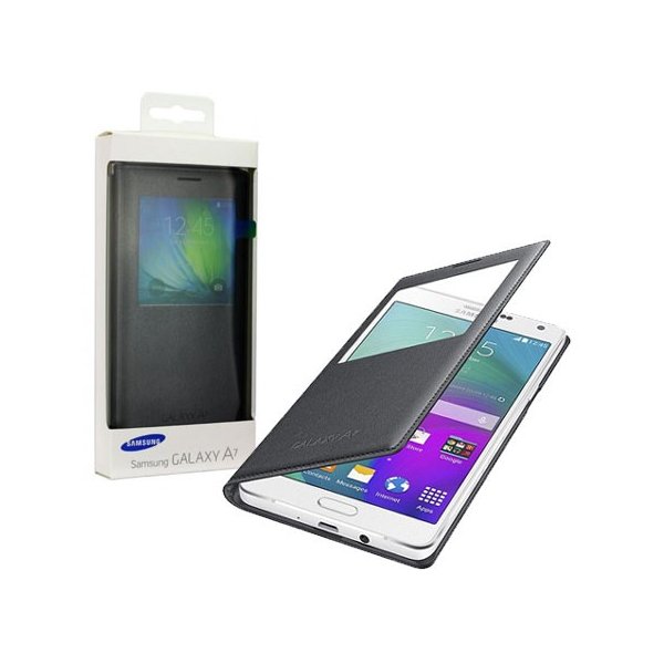 CUSTODIA S VIEW COVER ORIGINALE SAMSUNG COLORE NERO per SM-A700 GALAXY A7 (NO VERSIONE 2016) CON FINESTRA ID BLISTER