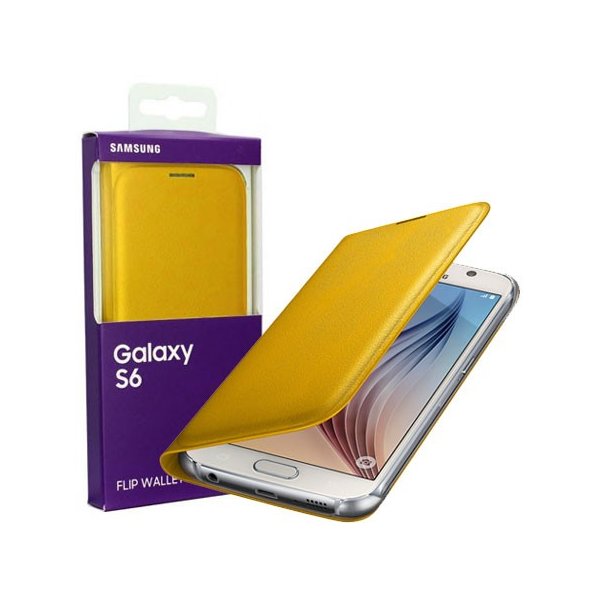 CUSTODIA FLIP COVER PELLE ORIGINALE SAMSUNG COLORE GIALLO per SM-G920 GALAXY S6 EF-WG920PYEGWW BLISTER