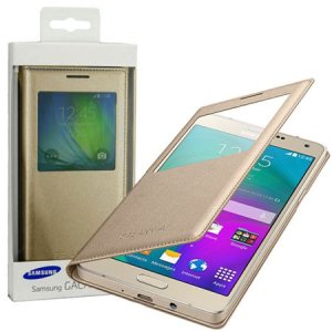 CUSTODIA S VIEW COVER ORIGINALE SAMSUNG COLORE ORO per SM-A700 GALAXY A7 (NO VERSIONE 2016) CON FINESTRA ID BLISTER