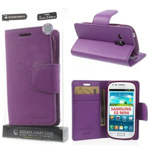 CUSTODIA FLIP ORIZZONTALE PELLE per SAMSUNG I8190 GALAXY S3 MINI, I8200 CON INTERNO IN TPU E STAND COLORE VIOLA SONATA BLISTER