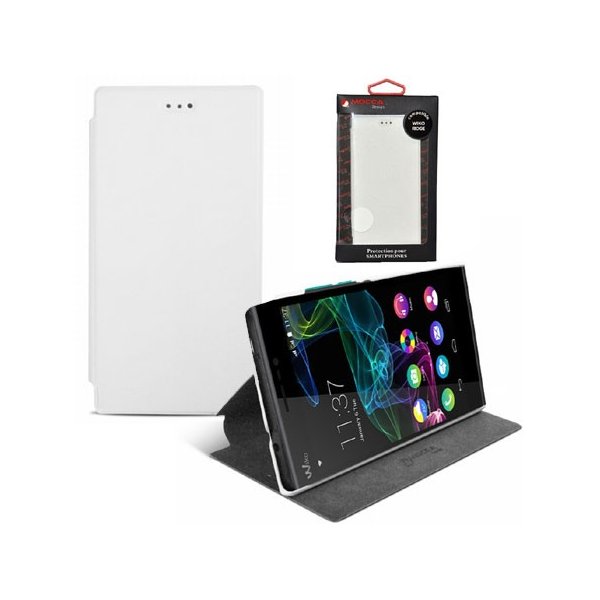 CUSTODIA FLIP ORIZZONTALE SLIM PELLE per WIKO RIDGE 4G CON STAND COLORE BIANCO ALTA QUALITA' MOCCA BLISTER