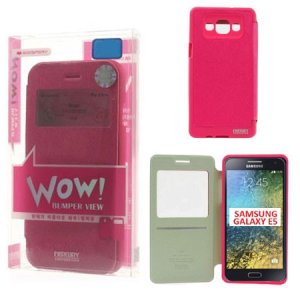 CUSTODIA FLIP ORIZZONTALE per SAMSUNG SM-E500 GALAXY E5 CON FINESTRA ID E INTERNO IN TPU COLORE FUCSIA WOW! MERCURY BLISTER