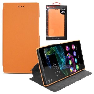 CUSTODIA FLIP ORIZZONTALE SLIM PELLE per WIKO RIDGE FAB 4G CON STAND COLORE ARANCIONE ALTA QUALITA' MOCCA BLISTER