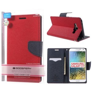 CUSTODIA FLIP ORIZZONTALE per SAMSUNG SM-E700 GALAXY E7 CON INTERNO IN TPU E STAND COLORE ROSSO FANCY DIARY BLISTER MERCURY