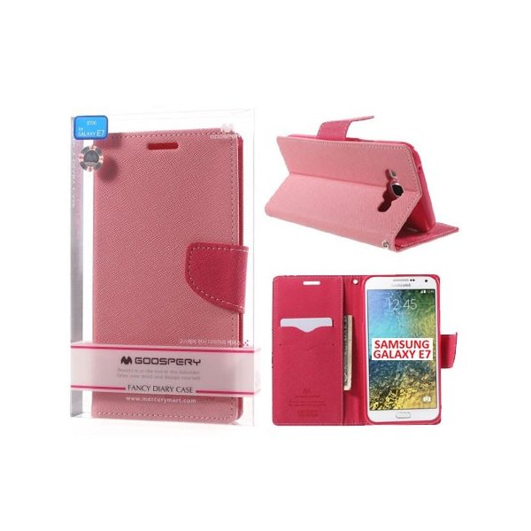 CUSTODIA FLIP ORIZZONTALE per SAMSUNG SM-E700 GALAXY E7 CON INTERNO IN TPU E STAND COLORE ROSA FANCY DIARY MERCURY BLISTER