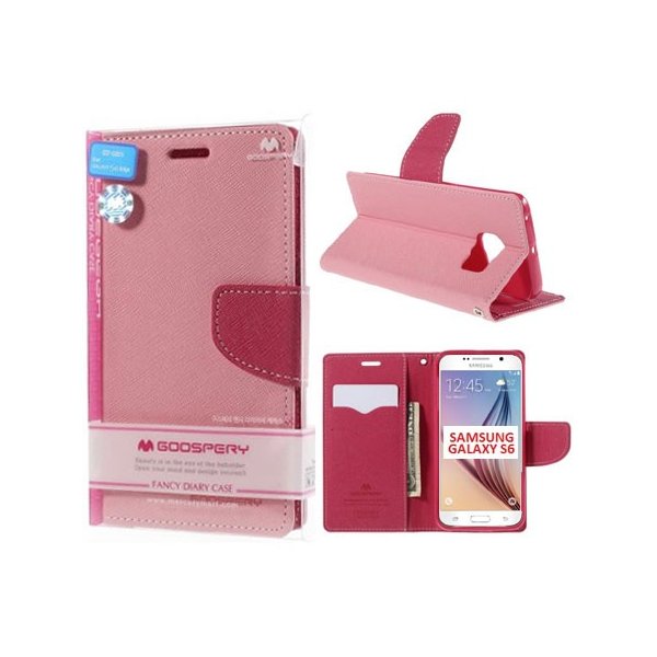 CUSTODIA FLIP ORIZZONTALE per SAMSUNG SM-G920 GALAXY S6 CON INTERNO IN TPU E STAND COLORE ROSA FANCY DIARY BLISTER MERCURY