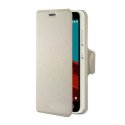CUSTODIA FLIP ORIZZONTALE SIMILPELLE per VODAFONE SMART PRIME 6, VF-V895N CON STAND, PORTA CARTE E INTERNO IN TPU COLORE BIANCO