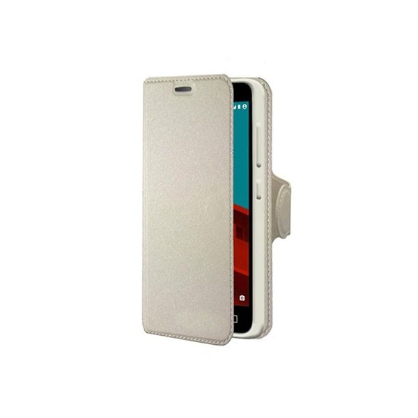 CUSTODIA FLIP ORIZZONTALE SIMILPELLE per VODAFONE SMART PRIME 6, VF-V895N CON STAND, PORTA CARTE E INTERNO IN TPU COLORE BIANCO