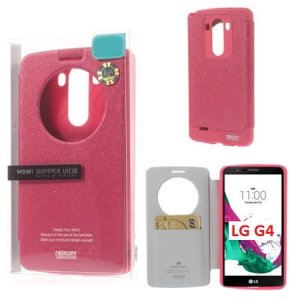 CUSTODIA FLIP ORIZZONTALE per LG G4, H815 CON FINESTRA ID E INTERNO IN TPU SILICONE COLORE FUCSIA WOW! MERCURY BLISTER