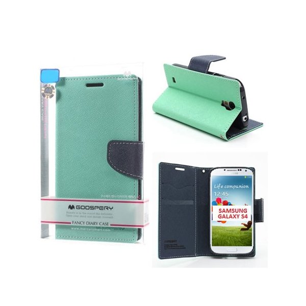 CUSTODIA FLIP ORIZZONTALE per SAMSUNG I9500 GALAXY S4 CON STAND E INTERNO IN TPU COLORE VERDE ACQUA FANCY DIARY MERCURY BLISTER