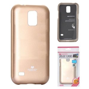 CUSTODIA GEL TPU SILICONE per SAMSUNG G900F GALAXY S5, S5 NEO G903F COLORE ORO LUCIDO CON GLITTER ALTA QUALITA' MERCURY BLISTER