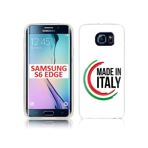 CUSTODIA GEL TPU SILICONE per SAMSUNG SM-G925 GALAXY S6 EDGE CON BANDIERA ITALIANA E SCRITTA "MADE IN ITALY"