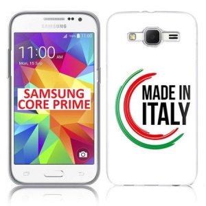CUSTODIA GEL TPU SILICONE per SAMSUNG G360 CORE PRIME CON BANDIERA ITALIANA E SCRITTA "MADE IN ITALY"