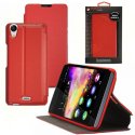CUSTODIA FLIP ORIZZONTALE PELLE per WIKO RAINBOW UP CON STAND COLORE ROSSO ALTA QUALITA' MOCCA BLISTER