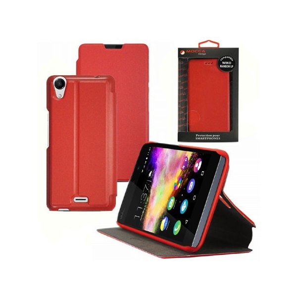 CUSTODIA FLIP ORIZZONTALE PELLE per WIKO RAINBOW UP CON STAND COLORE ROSSO ALTA QUALITA' MOCCA BLISTER