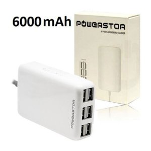 CARICATORE DA RETE 6000mAh 30W CON 6 PORTE USB COLORE BIANCO 10950 POWERSTAR BLISTER