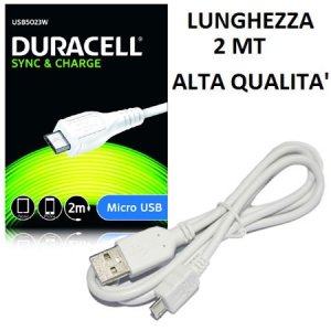 CAVO MICRO USB - LUNGHEZZA 2 MT COLORE BIANCO DURACELL USB5023W BLISTER