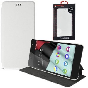 CUSTODIA FLIP ORIZZONTALE SLIM PELLE per WIKO SELFY 4G CON STAND COLORE BIANCO ALTA QUALITA' MOCCA BLISTER