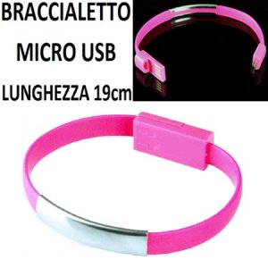 BRACCIALE CON CONNETTORE MICRO USB PER CHIUSURA - LUNGHEZZA 19 CM COLORE ROSA