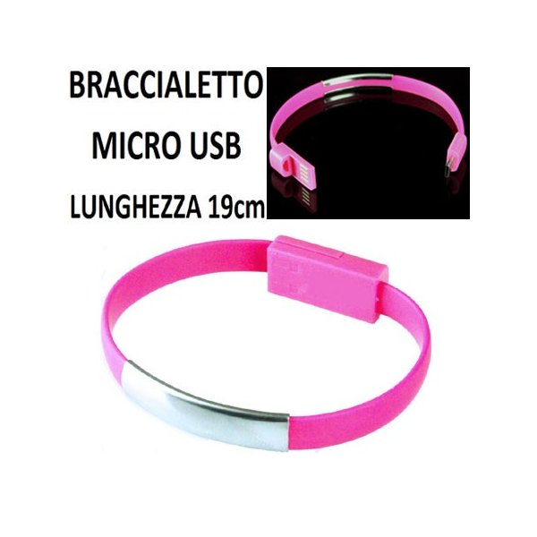 BRACCIALE CON CONNETTORE MICRO USB PER CHIUSURA - LUNGHEZZA 19 CM COLORE ROSA