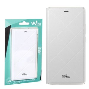 CUSTODIA FLIP ORIZZONTALE PELLE ORIGINALE WIKO per FEVER 4G CON RIMOZIONE DEL COVER COLORE BIANCO BLISTER