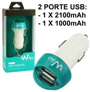 CARICATORE AUTO 2100mAh CON 2 PORTE USB COLORE BIANCO WKCCWHT1822 WIKO ORIGINALE IN BLISTER
