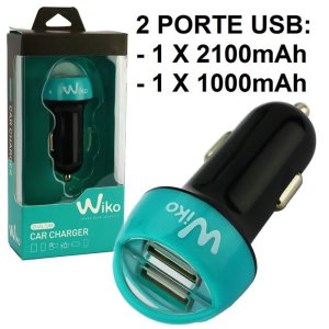 CARICATORE AUTO 2100mAh CON 2 PORTE USB COLORE NERO WKCCBKT1815 WIKO ORIGINALE IN BLISTER