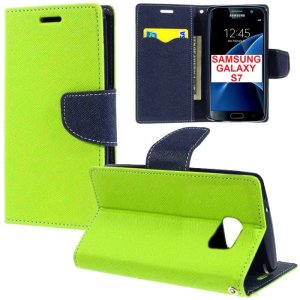 CUSTODIA FLIP ORIZZONTALE per SAMSUNG SM-G930 GALAXY S7 CON STAND, INTERNO IN TPU SILICONE E TASCHE PORTA CARTE COLORE VERDE
