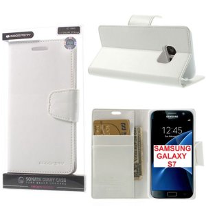 CUSTODIA FLIP ORIZZONTALE PELLE per SAMSUNG SM-G930 GALAXY S7 CON INTERNO IN TPU E STAND COLORE BIANCO SONATA MERCURY BLISTER