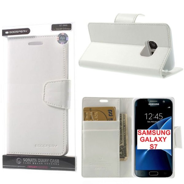CUSTODIA FLIP ORIZZONTALE PELLE per SAMSUNG SM-G930 GALAXY S7 CON INTERNO IN TPU E STAND COLORE BIANCO SONATA MERCURY BLISTER