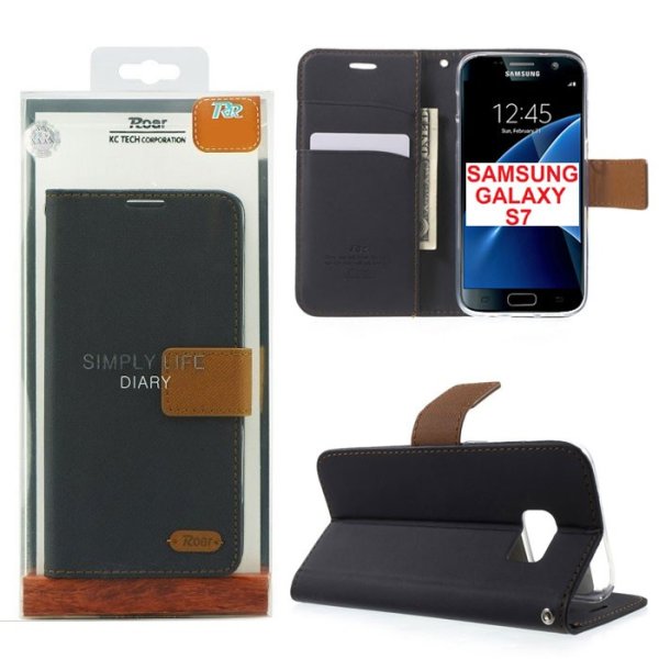 CUSTODIA FLIP ORIZZONTALE per SAMSUNG SM-G930 GALAXY S7 CON INTERNO IN TPU E STAND COLORE BLU ALTA QUALITA' ROAR BLISTER