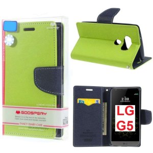 CUSTODIA per LG G5, G5 SE, G5 LITE - FLIP ORIZZONTALE CON STAND ED INTERNO IN TPU SILICONE COLORE VERDE MERCURY BLISTER