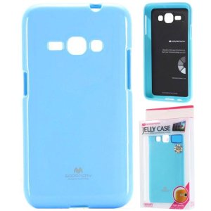 CUSTODIA GEL TPU SILICONE per SAMSUNG SM-J120 GALAXY J1 (2016) COLORE AZZURRO LUCIDO CON GLITTER ALTA QUALITA' MERCURY