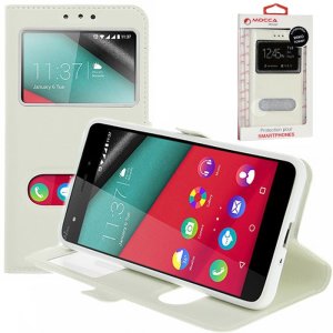 CUSTODIA FLIP ORIZZONTALE PELLE per WIKO TOMMY CON INTERNO IN TPU SILICONE E DOPPIA FINESTRA ID COLORE BIANCO ALTA QUALITA'