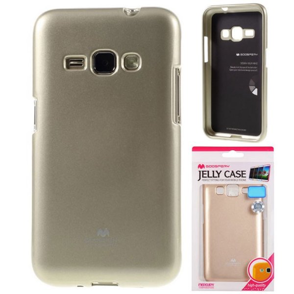 CUSTODIA GEL TPU SILICONE per SAMSUNG SM-J120 GALAXY J1 (2016) COLORE ORO LUCIDO CON GLITTER ALTA QUALITA' MERCURY BLISTER