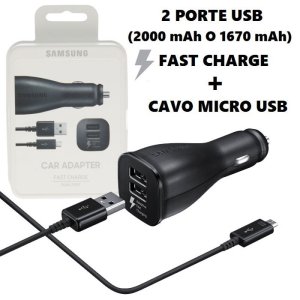 CARICATORE AUTO 2000mAh CON 2 PORTE USB FAST CHARGE + CAVO MICRO USB COLORE NERO EP-LN920BBEG ORIGINALE SAMSUNG IN BLISTER