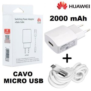 CARICATORE DA RETE 2000mAh ORIGINALE HUAWEI CON 1 PORTA USB + CAVO MICRO USB COLORE BIANCO HW-050200E3W BLISTER