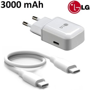 CARICATORE DA RETE 3000mAh ORIGINALE LG CON 1 PORTA TYPE-C (MCS-N04ER) + CAVO TYPE-C/TYPE-C LUNGHEZZA 1 MT COLORE BIANCO BULK